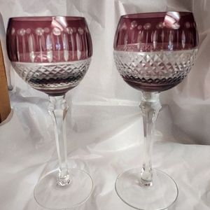 Amethyst Cut to Clear Wine Glasses Set Of 2.